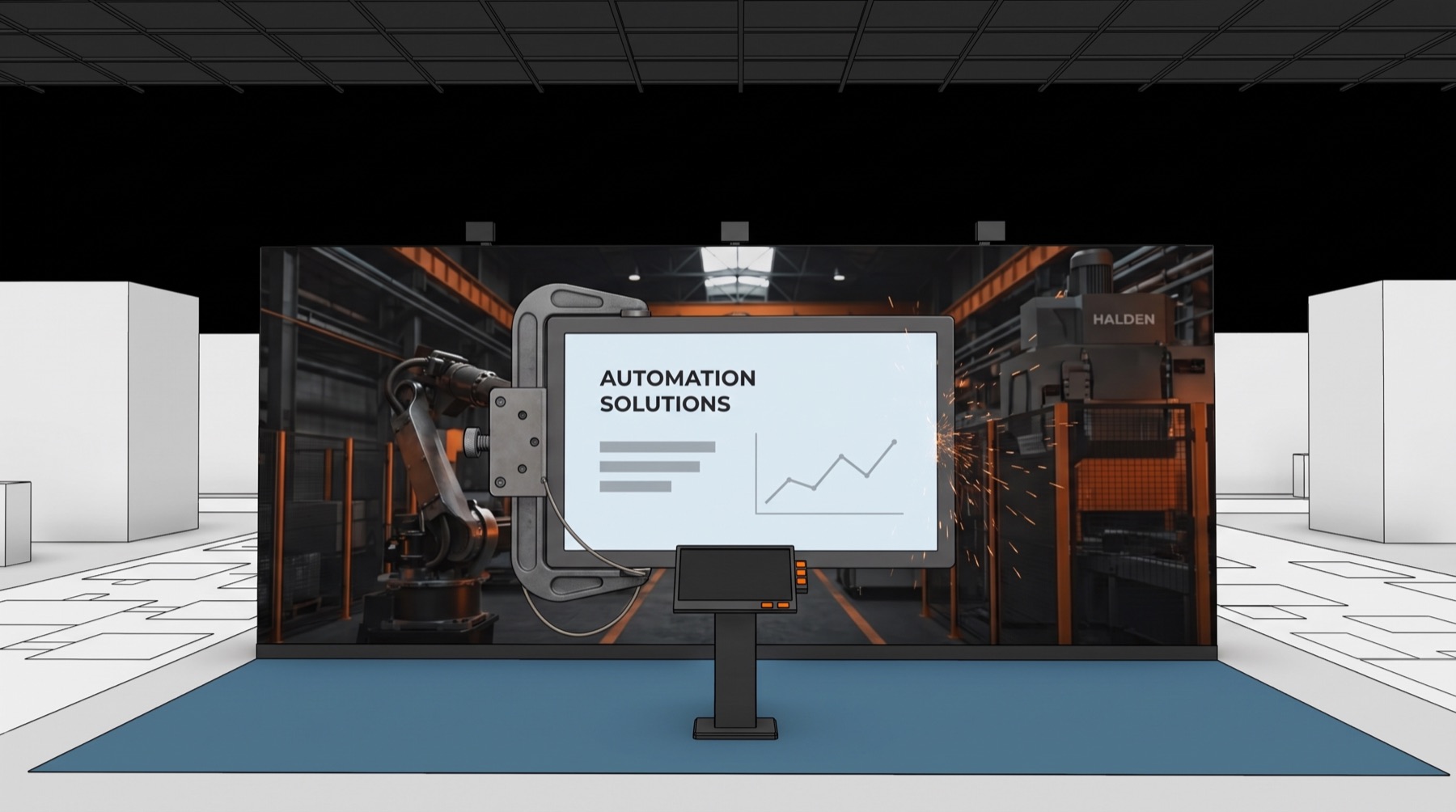 The stand modelled on the plot, schematic previz